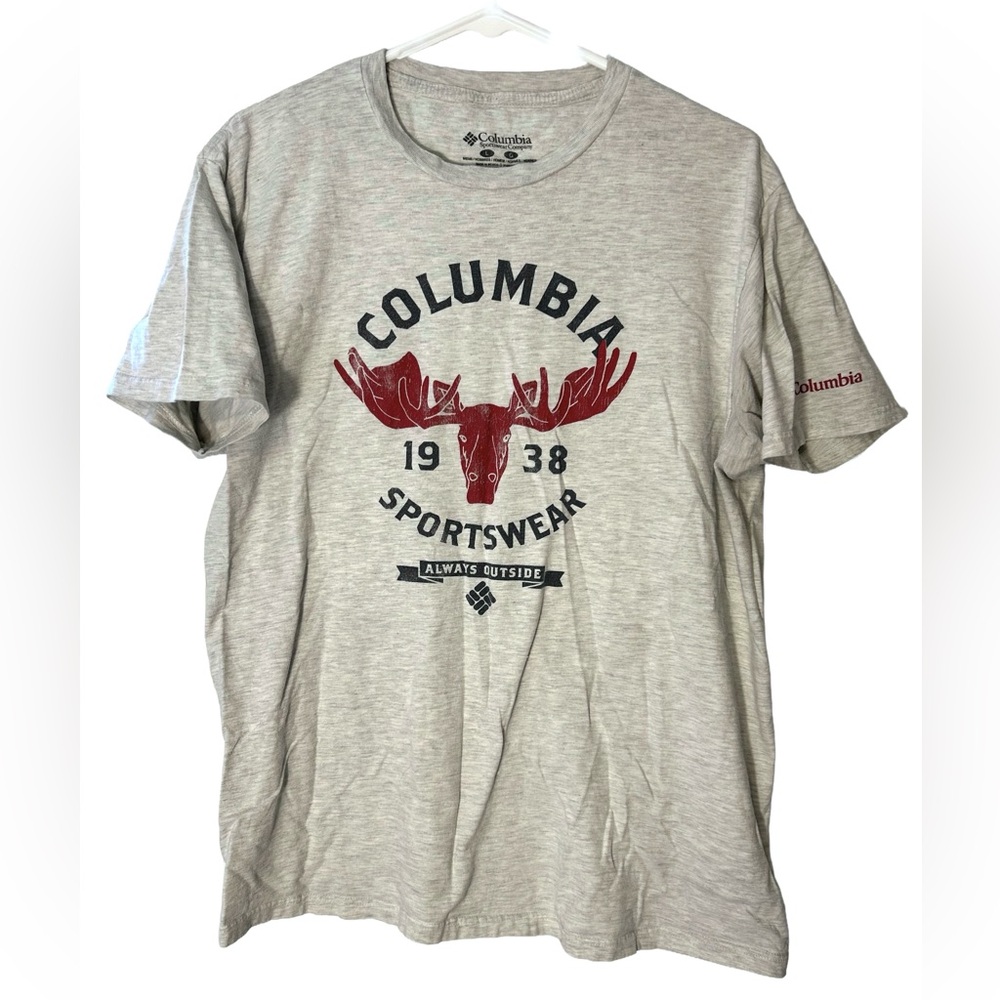 Columbia Sportswear Men's Heather Gray T-Shirt with Red Moose